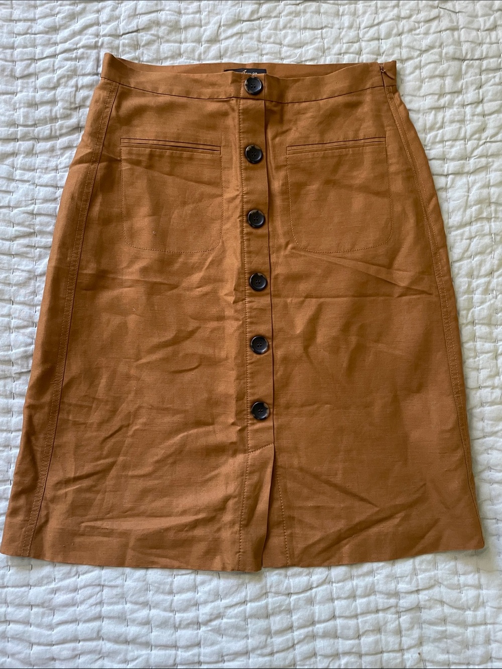 Ann Taylor Button-Front Pencil Skirt in Rust Brown